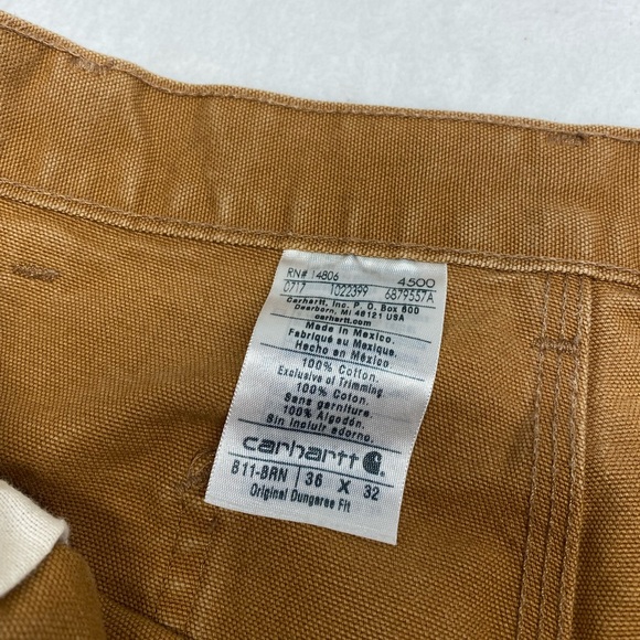 Carhartt Men’s Dungaree Work Pants Size 36x32 Tan - Picture 2 of 6